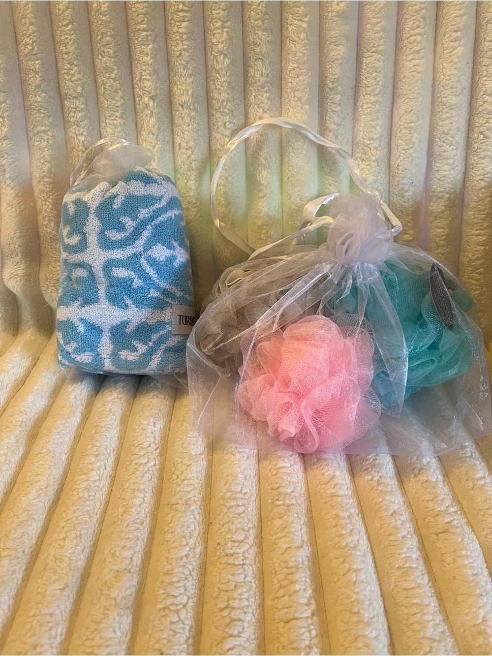 Turbie Towel and Bath Pouf Set of 3